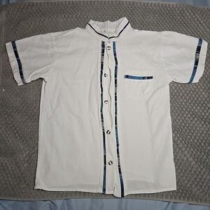 Mexican Guayabera Mandarin Collar White Shirt Embroidered Youth Boys Size 12